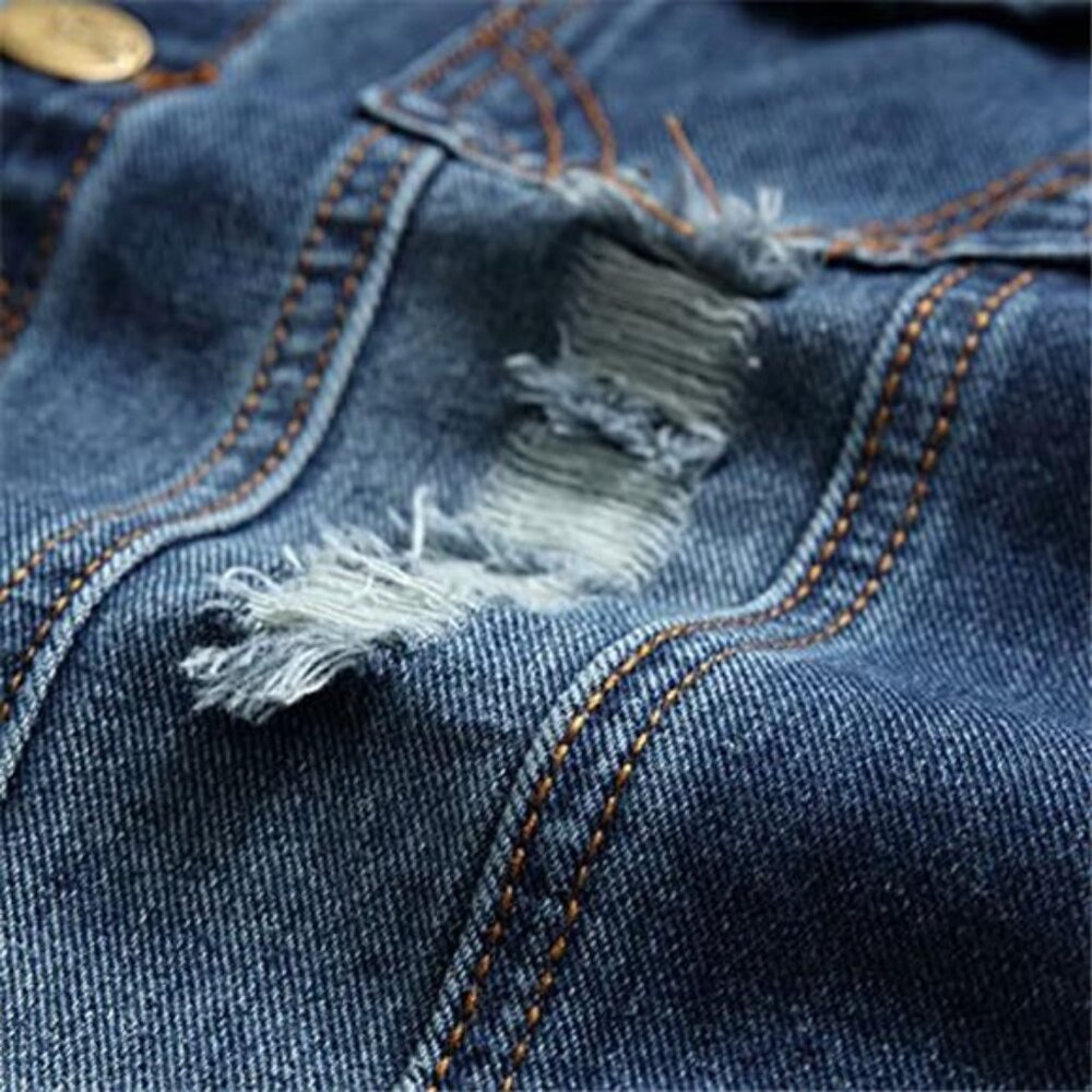 Mens Denim Vest Sleeveless Jacket Slim Fit Ripped Jean Vest Casual Summer Jacket - Picture 7 of 8